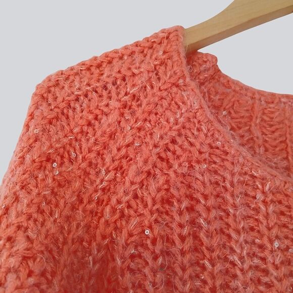 Anthropologie Knited & Knoted Orange & Gold Knit Boat Neck Sweater Textured - Picture 5 of 11